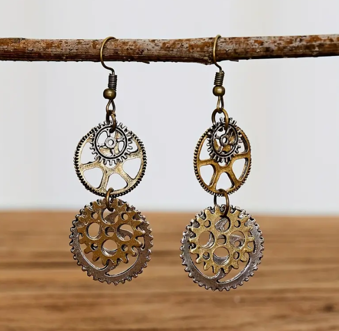 Retro Bohemian Steampunk Gear Design Dangle Earrings - Ethnic Mechanical