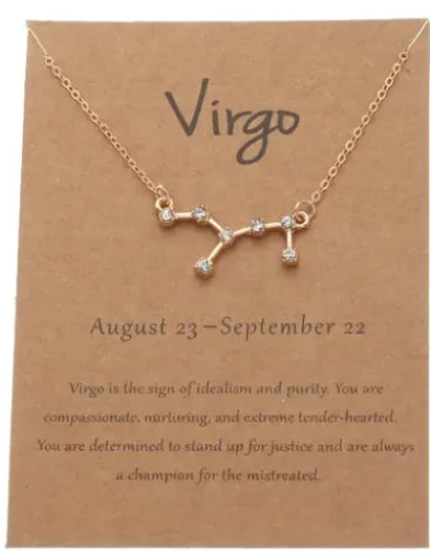 Virgo Zodiac Pendant Necklace 18K Plated Stainless Steel